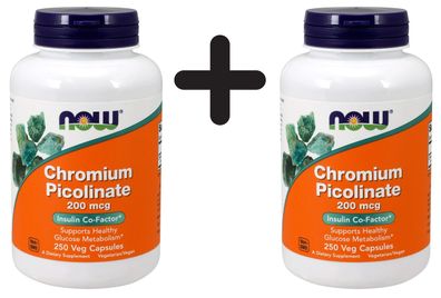 2 x NOW Foods Chromium Picolinate, 200mcg - 250 caps