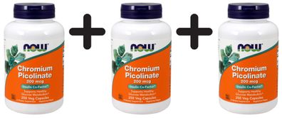 3 x NOW Foods Chromium Picolinate, 200mcg - 250 caps