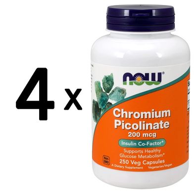 4 x NOW Foods Chromium Picolinate, 200mcg - 250 caps