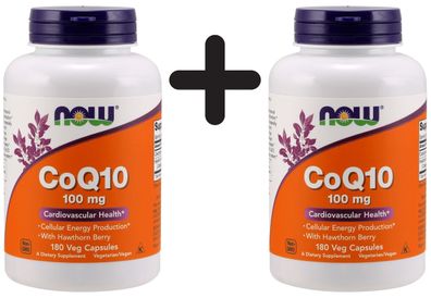2 x NOW Foods CoQ10 with Hawthorn Berry, 100mg - 180 vcaps