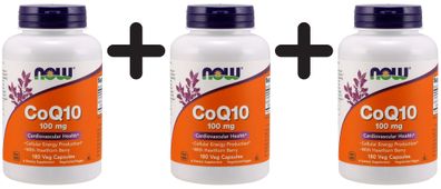 3 x NOW Foods CoQ10 with Hawthorn Berry, 100mg - 180 vcaps
