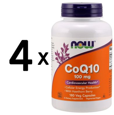 4 x NOW Foods CoQ10 with Hawthorn Berry, 100mg - 180 vcaps