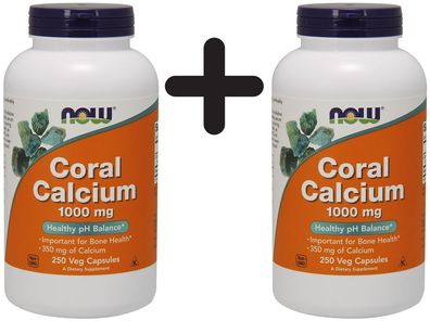 2 x NOW Foods Coral Calcium, 1000mg (Caps) - 250 vcaps