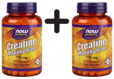 2 x NOW Foods Creatine Monohydrate, 750mg - 120 vcaps