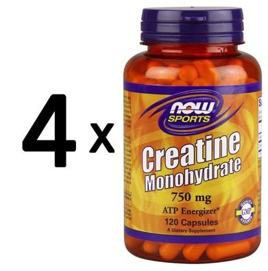 4 x NOW Foods Creatine Monohydrate, 750mg - 120 vcaps