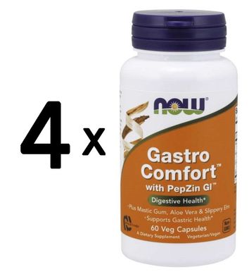4 x NOW Foods Gastro Comfort with PepZin GI - 60 vcaps