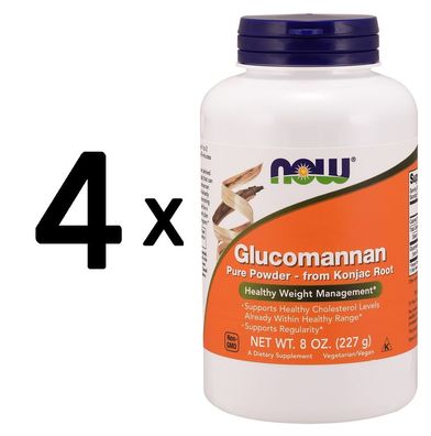 4 x NOW Foods Glucomannan, Pure Powder from Konjac Root - 227g