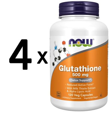 4 x NOW Foods Glutathione, 500mg - 120 vcaps