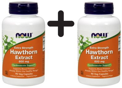 2 x NOW Foods Hawthorn Extract, 600mg Extra Strength - 90 vcaps