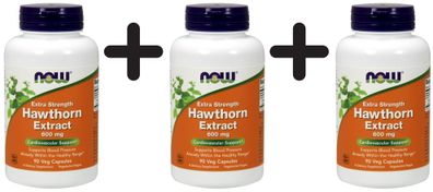 3 x NOW Foods Hawthorn Extract, 600mg Extra Strength - 90 vcaps