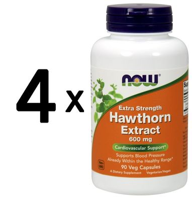 4 x NOW Foods Hawthorn Extract, 600mg Extra Strength - 90 vcaps