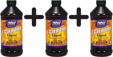 3 x NOW Foods L-Carnitine Liquid, 1000mg Citrus Flavor - 450 ml