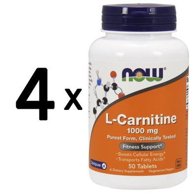4 x NOW Foods L-Carnitine, 1000mg - 50 tabs