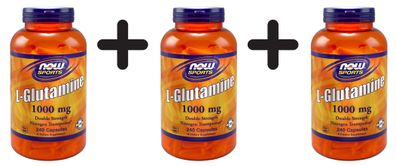 3 x NOW Foods L-Glutamine, 1000mg - 240 capsules