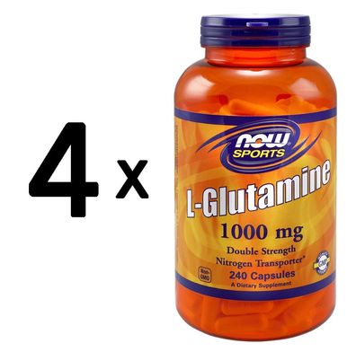 4 x NOW Foods L-Glutamine, 1000mg - 240 capsules