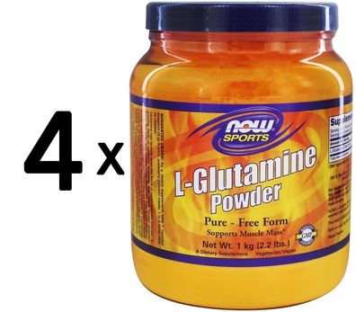 4 x NOW Foods L-Glutamine, 5000mg (Powder) - 1000g