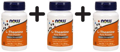 3 x NOW Foods L-Theanine Powder, Pure - 28g