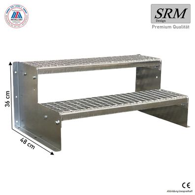 2 Stufen Standtreppe Modell 2 Verzinkt, Breite 60 - 160 cm, Höhe 36 cm