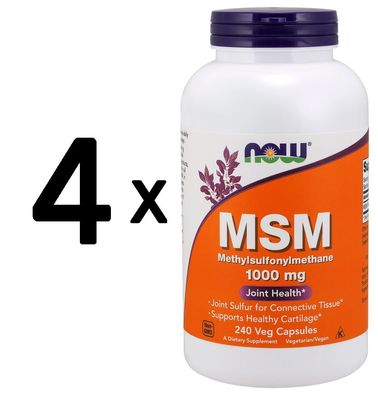4 x NOW Foods MSM Methylsulphonylmethane, 1000mg - 240 caps