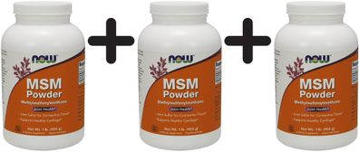 3 x NOW Foods MSM Methylsulphonylmethane, Pure Powder - 454g