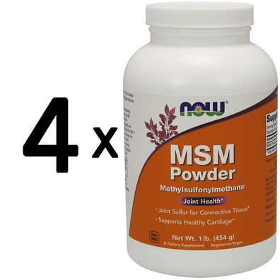4 x NOW Foods MSM Methylsulphonylmethane, Pure Powder - 454g