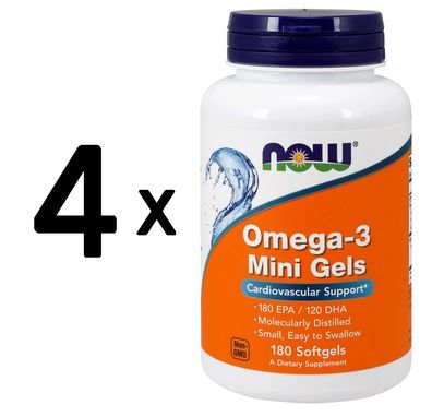 4 x NOW Foods Omega-3 Mini Gels - 180 softgels