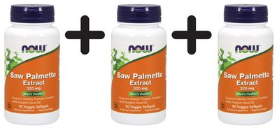 3 x NOW Foods Saw Palmetto Extract with Pumpkin Seed Oil, 320mg - 90 veggie softgels