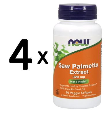 4 x NOW Foods Saw Palmetto Extract with Pumpkin Seed Oil, 320mg - 90 veggie softgels