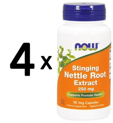 4 x NOW Foods Stinging Nettle Root Extract, 250mg - 90 vcaps