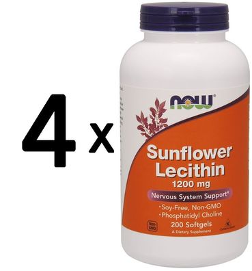 4 x NOW Foods Sunflower Lecithin, 1200mg - 200 softgels