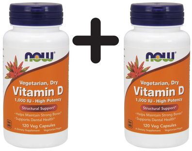 2 x NOW Foods Vitamin D, 1000 IU Vegetarian - Dry - 120 vcaps