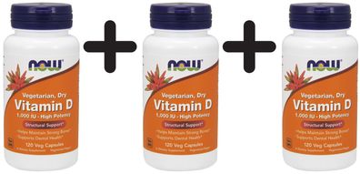 3 x NOW Foods Vitamin D, 1000 IU Vegetarian - Dry - 120 vcaps
