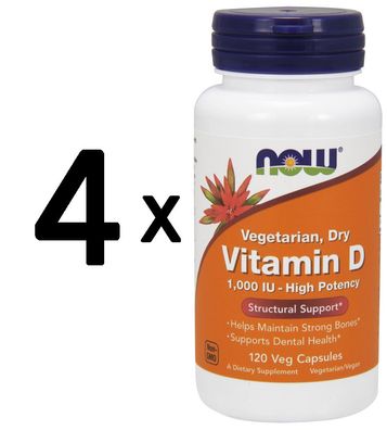 4 x NOW Foods Vitamin D, 1000 IU Vegetarian - Dry - 120 vcaps