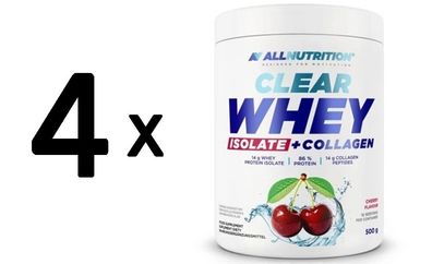 4 x Allnutrition Clear Whey Isolate + Collagen, Cherry - 500g