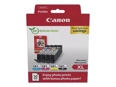 Canon CLI-581XL Multipack BK/C/M/Y Original Tinten inkl. Fotopapier (2052C006) 4x 8,3
