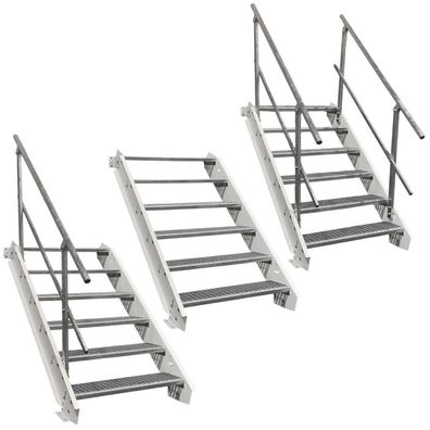 6 Stufen Stahltreppe Weiß Breite 60 - 160 cm Geschosshöhe 90 - 120 cm