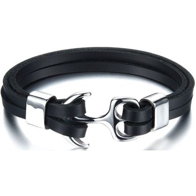 Black leather bracelet with steel anchor Swater