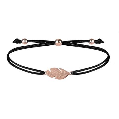 String bracelet with feather black / bronze