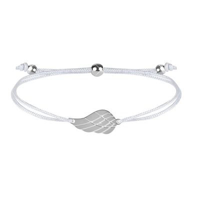 String bracelet with angel wing white / steel