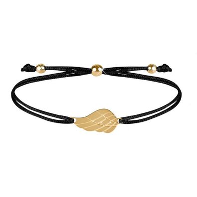 Corded bracelet with angel wing black / gold