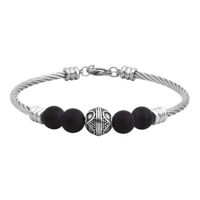 Modern steel bracelet with beads VEDB0291S-C