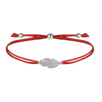 Corded bracelet with red / steel feather