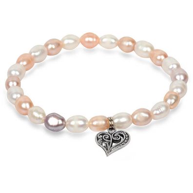 Delicate bracelet made of real pearls with metallic Heart JL0293