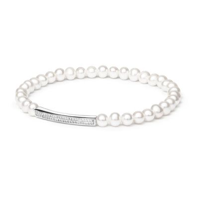 Flexible pearl bracelet Noya with silver decoration LPS19222BW