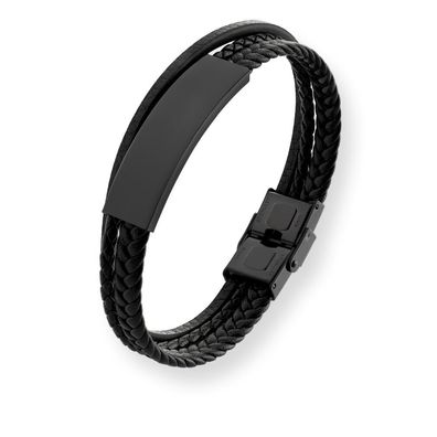 Modernes schwarzes Armband für Männer Leder VABOB033