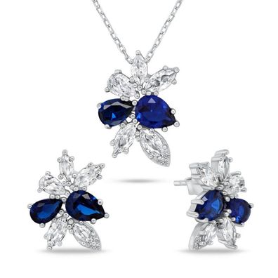 Charmantes Silberschmuck-Set mit Zirkonen SET248WB (Ohrringe, Halskette)