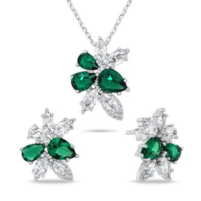 Charmantes Silberschmuck-Set mit Zirkonen SET248WG (Ohrringe, Halskette)