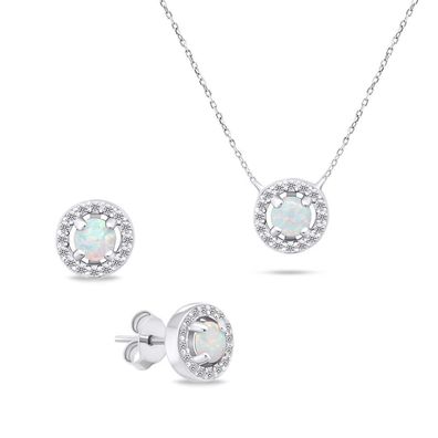 Charmantes Silberschmuckset mit Opalen SET225W (Ohrringe, Halskette)