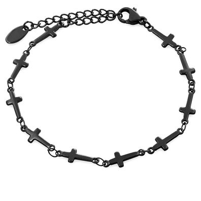 Stylisches schwarzes Armband mit Stahlkreuzen