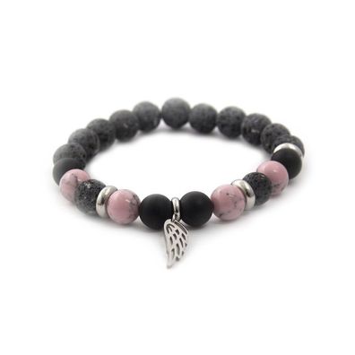Perlenarmband aus Lavastein, Howlit und Achat MINK98 / 17